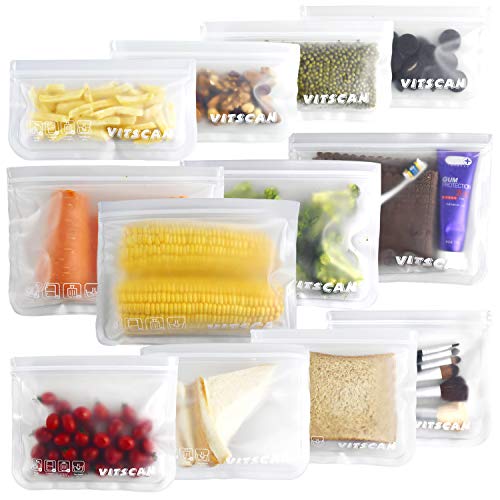 Reusable Food Storage Bags 12 Pack Ziploc bags (4 Reusable Snack Bags+4