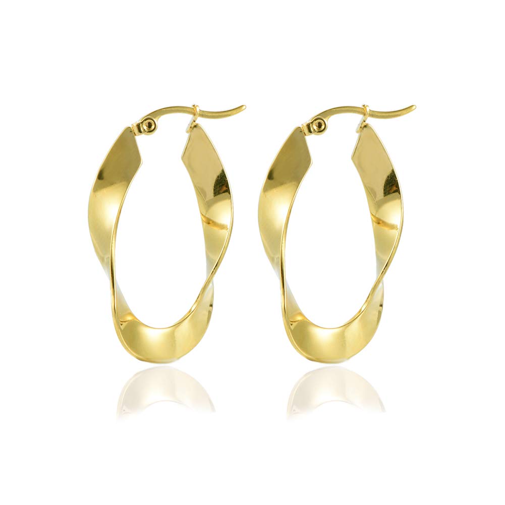 Yumay 9ct Yellow Gold Hoop Earrings for Womens,35X20MM Twisted Earrings for Girls.