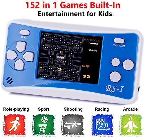 QINGSHE Kids Retro Handheld Game Controller 8 Bit 2.5'' LCD Portable Video Games Player with Built in 152 Classic Old School Games,Arcade Gaming System,Best Birthday Gift for Children-Blue