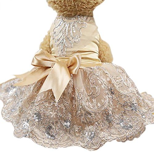 OOEOO Pet Dress, Sequins Lace Outfit Bow Skirt Dog Cat Apparel Princess Wedding Dresses Puppy Clothes