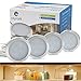 Cefrank Dimmable Puck Lighting - 8W Warm White Kitchen Under Cabinet Lighting - LED Counter Deluxe Kit w/Rotary Dimmer Switch - Continuous Dimming (Warm White, 4 Pack)