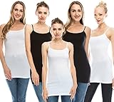 Nolabel [WT361 5 Pack Women's Basic Active Long Length Adjustable Spaghetti Strap Cami Tank Top (3WH/2BK) 5Pack M