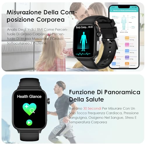 2026 Nuovo Smartwatch Uomo Donna ECG/Pressione Sanguigna/Acido Urico/Sonno/Cardiofrequenzimetro/Temperatura Corporea/BMI/Emozioni/Fatica,1,96"Orologio Salute con Telefono/Pulsante SOS,iOS Android