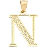 LoveBling 10K Yellow Gold Diamond Cut A to Z Alphabet Initial Letter Charm Necklace Pendant (Small Size)
