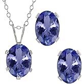 Gem Stone King 2.66 Ct Oval Blue Tanzanite Gemstone 925 Sterling Silver Pendant and Earrings Jewelry Set