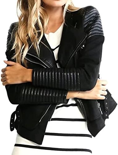 Viport Women's PU Leather Short Lapel Zipper up Short Jacket