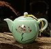 DELIFUR Longquan Celadon Handcrafted Tea Set Underglaze Colour Porcelain Hand Painted Lotus Theme Puer Tea Pot Single Pot (Round Red Lotus)