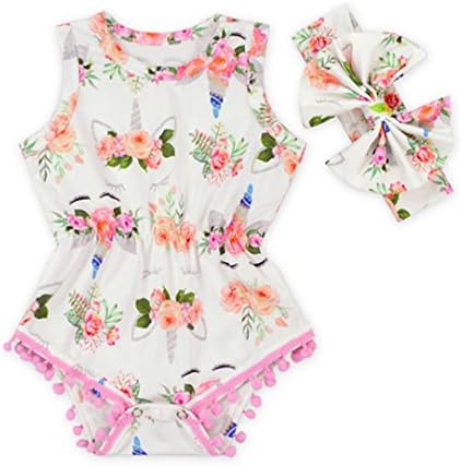 Anbaby Baby Girls Floral Ruffles Romper Long Sleeve & Sleeveless One-Pieces Bodysuit Floral Outfits