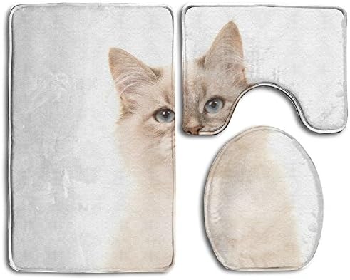 HanSmallT Pretty Rag Doll Baby Cat Kitten With Blue Eyes Lying Down White Non Slip 3 Piece Bath Rugs Pedestal Rug + Lid Toilet Cover + Bath Mat Customized Artwork Print