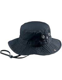 Mega Cap Wholesale Washed Cotton Fishing Hunting Hiking Outdoor Bucket Hat w/Chin Cord (Black, Size M) - 21249