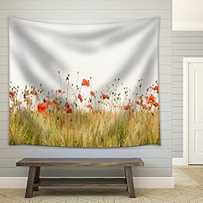 Closeup of Red Flower Field - Fabric Wall Tapestry Home Decor - 51x60 inches