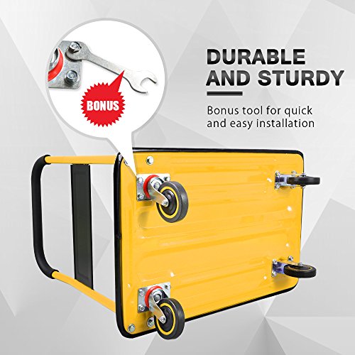 Push Cart Dolly by Wellmax, Moving Platform Hand Truck, Foldable for Easy Storage and 360 Degree Swivel Wheels with 330lb Weight Capacity, Yellow Color