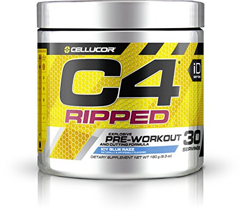 Cellucor, C4 Ripped, Explosive Pre-Workout Supplement and Cutting Formula, Icy Blue Razz, 30 Servings