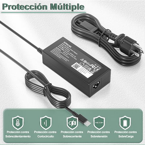 RORALMA 65W/45W USB C/Type C Cargador para Lenovo Chromebook ThinkPad X1 CarbonT480 T490 T480S T580 T14 E14 E15 E16 E490 E480 E580 300E 500E L13 Yoga 6 7 C940 C930 C740 Adaptador