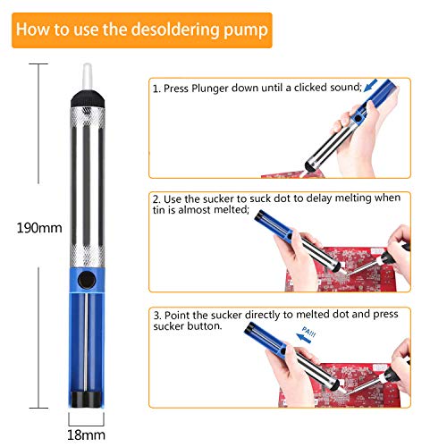 Tabiger Soldering Iron Kit 15-in-1, 60W Soldering Iron with Adjustable Temperature, Soldering Gun, 5pcs Soldering Iron Tips, Solder Wire, Desoldering Pump, Tweezer, Soldering Stand, Tool Case - Thumbnail 3