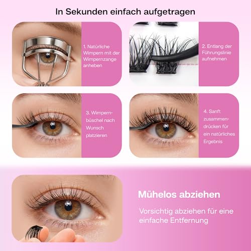 CALAILIS Self-Adhesive Eyelash Extensions, 198 Pieces, D Curl Wispy Eyelashes, Self-Adhesive, Press On Lashes, No Glue Needed, Pre Glue Eyelashes with Tweezers (A14)