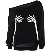 LYXIOF Women Halloween Sweatshirts Off The Shoulder Slouchy Shirts Long Sleeve Pullover