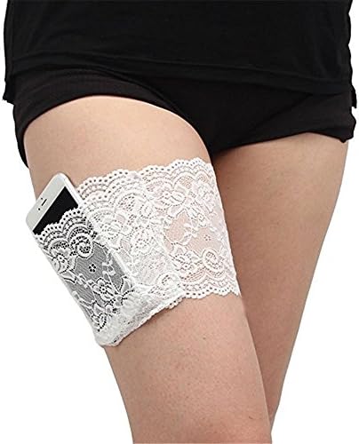 KACY Women's Anti Chafing Thigh Bands with Pocket Non-Slip Lace Thigh Socks Perfect Gift Safety Panty Underware Shorts (L, white)