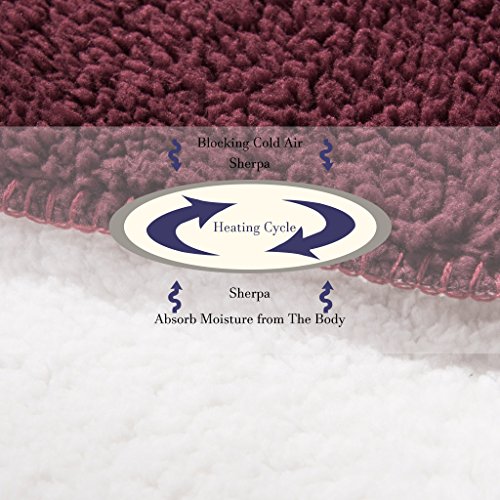HYSEAS Sherpa Throw Blanket Burgundy and White - Super Soft Plush Cozy Warm Reversible Solid Blanket for Couch, Bed, Chair, Sofa - 50x60 Inch