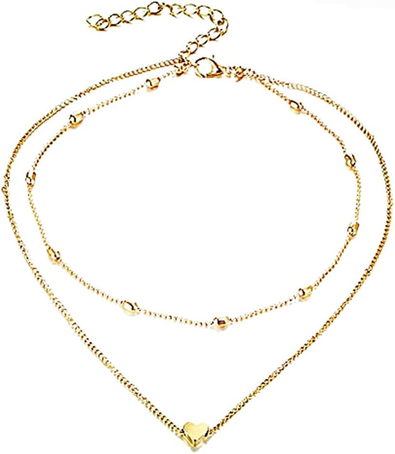 CapsA New Women Fashion Double Horn Pendant Heart Necklace Gold Dot Necklace Women Jewelry