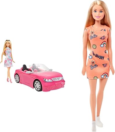 Amazon マテル バービー Barbie バービーとおでかけ かわいいピンクのクルマ 着せ替え人形 ハウス 3才 Fpr57 バービー はじめてのバービー オレンジ Fjf14 セット買い 家具 おもちゃ