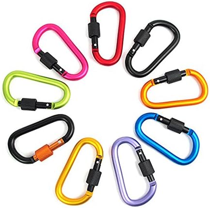 8cm Bold Lock Carabiner D-Ring Aluminum Nut Buckle Backpack Buckle 9pcs Keychain Clip Spring Snap Key Chain Clip Hook Screw Lock Buckle
