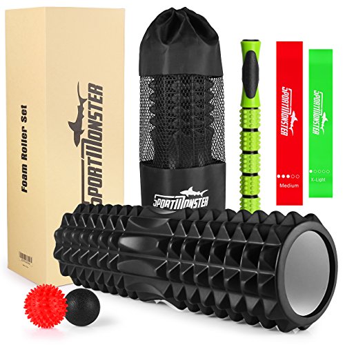 Foam Roller Set, 18 inch Massage Stick Double Massage Ball Carry Bag Trigger Point Therapy Recovery Muscle Sport Gym, Muscle Massage Set