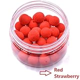 30pcs/Box 12mm Smell Carp Fishing Bait Boilies Eggs / 4 Flavors Floating Ball Beads Feeder Artificial Carp Baits Lure/ Hair Rig (Red-Strawberry)
