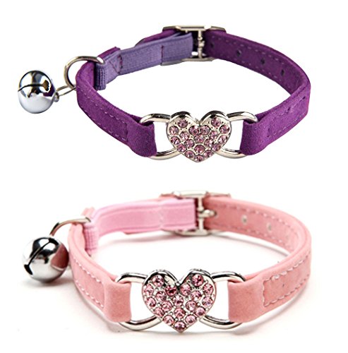 WZPB Adjustable Dog Necklace Cat Collar with Crystal Heart Charm and Bells(2 Set) - Thumbnail 7