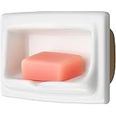 Acellegic 1 Pcs White Vintage Recessed Ceramic Soap Dish for Shower Wall, Space-Saving, Retro Ceramic Soap Holder, Self-drain