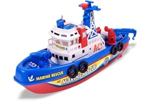 NEXTAKE Electric Fireboat Toy, Fire Fighting Vessel Fire Ship Model Marine Rescue Boat Spray Water Toy with Sounds & Lights Effect