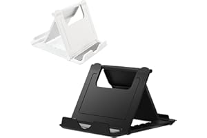 Kemoxan 2 Pack Portable Cell Phone Stand Holder for Desk, Foldable Pocket-Sized Mount, Universal Adjustable Desktop Mobile Phone Kickstand Compatible with iPhone IPads Kindle Android Black & White