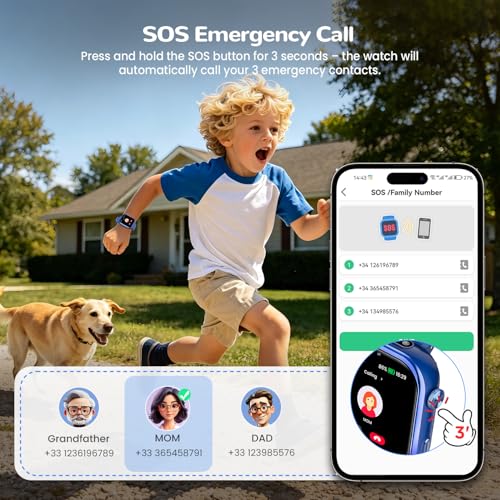 4G Children's Smart Watch with GPS, Video Call, Voice Chat, Dual Camera, SOS, School Mode, Pedometer, Alarm Clock, Camera, IP68, Smartwatch for Boys Girls, Blue