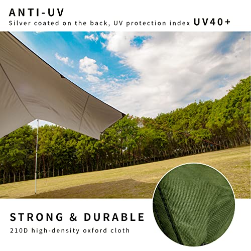 Unigear Hexagon Camping Tarp Waterproof Hammock Rain Fly 12x10-15x14FT | Lightweight compact tent tarp for backpacking, hiking, travel and hammock camping; versatile outdoor rain shelter