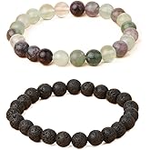 OAIITE 2Pcs 8mm Natural Semi-Precious Gemstones Bracelet Elastic Natural Stone Yoga Healing Crystals Beads Bracelet Bangle Set