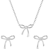 ULLKEL Bow Jewelry Set for Women Necklace and Earrings Set Gold Silver Tone Bowknot Pendant Chain Ribbon Stud Earrings Trendy Accessories Gift
