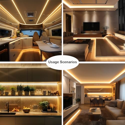 TOPAI COB LED Strip 12 V Warm White Outdoor Waterproof IP65, 5 m LED Strip 3000 K Self-Adhesive, Cuttable, CRI>90, 480LEDs/M High Density, Width 8 mm, for Kitchen, Cabinet, Home Decoration