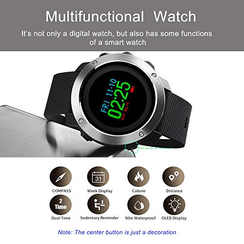 SKMEI Digital Watch, Waterproof Military Watch with Compass Stopwatch Pedometer LED Color Screen Wrist Watch for Men