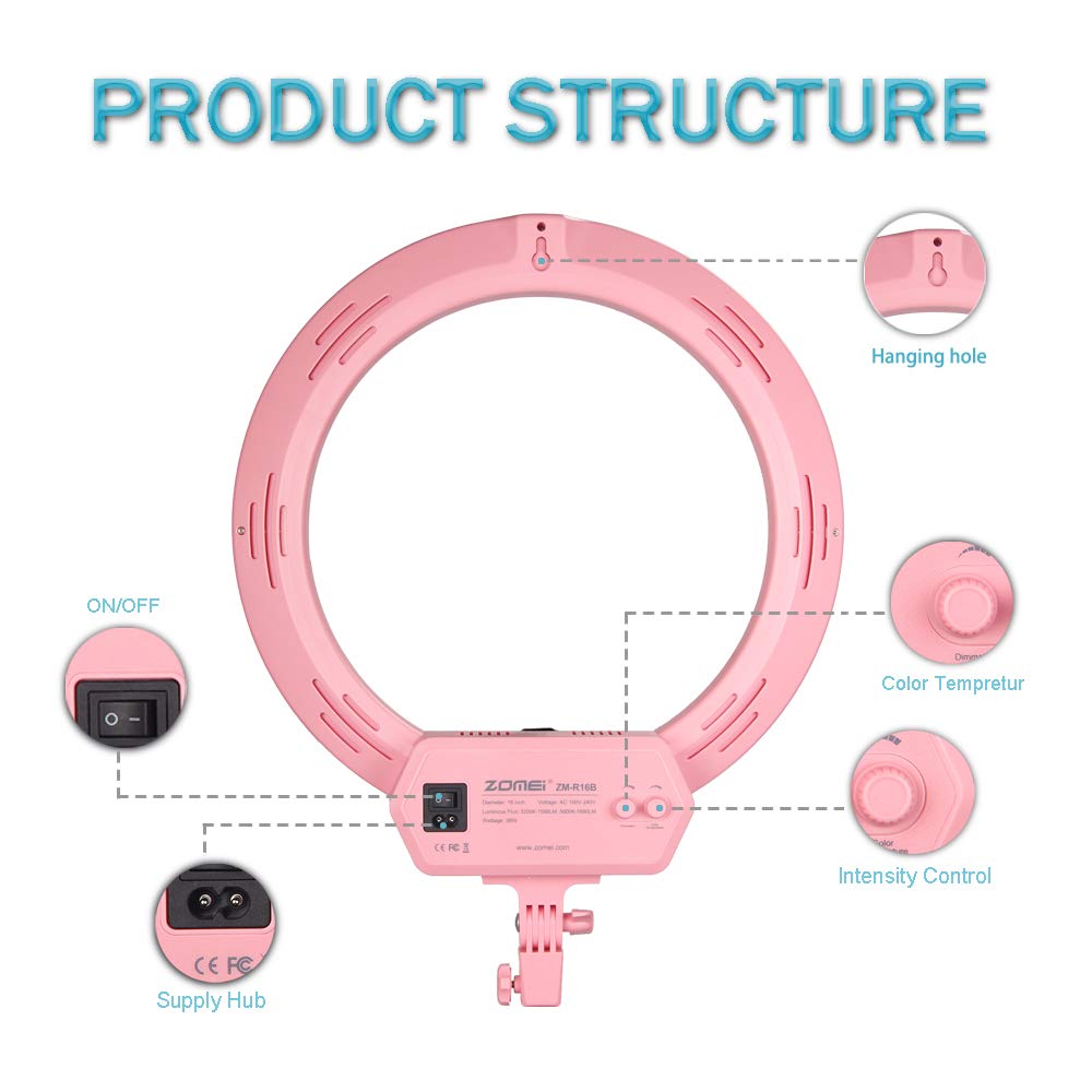 ZOMEI Ring Light Kit,16 inch Ring Light with Stand,LED Dimmable 50W Adjustable 3200-5500K Carrying Bag for Camera Smartphone, You Tube,Self-Portrait Shooting Good for Beauty Facial Make Up Live Stream