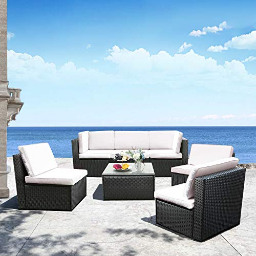 image for M/W M & W M&W 7 Pieces Patio Sofa Set, PE Wicker Rattan Outdoor Sectio