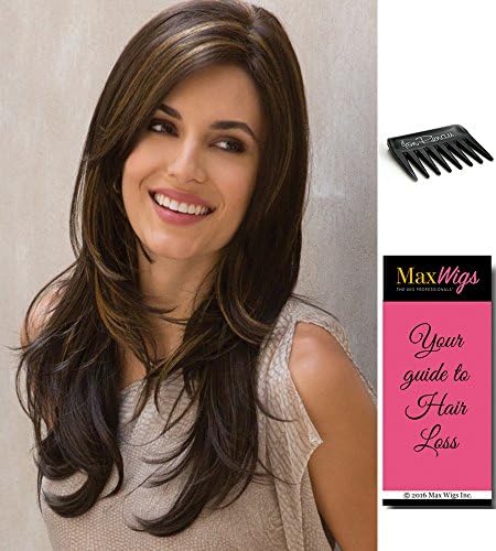 Angelica Partial Monofilament Color Platinum Pearl - Noriko Wigs Women's Long Straight Layered Synthetic Hand Tied Mono Part Built-In Volume Bundle with Wig Comb, MaxWigs Hairloss Booklet