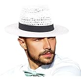 Straw Fedora Hat for Men Women Summer Sun Wide Brim Beach Panama Hats