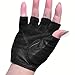 iiSPORT Fingerless Weight Training Gloves Leather Padding Grip Meshback Black (Pair) M