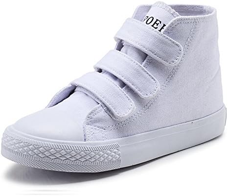 Boy's Girl's High-Top Casual Strap Canvas Sneakers, White, Big Kid, Size 4