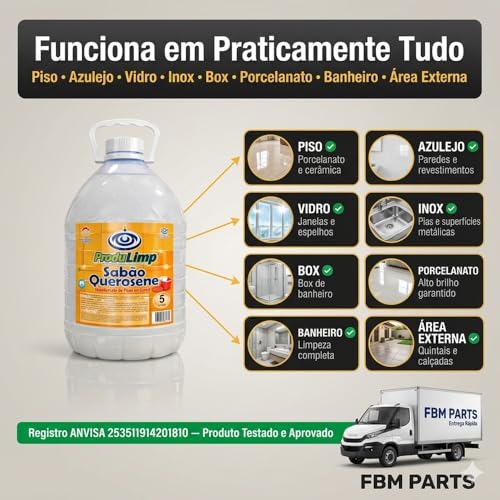 Sabão de Querosene Concentrado 5L ProduLimp — Limpador Perfumado, Desinfetante, Espanta Insetos, Rende até 100L — Piso, Azulejo, Vidro, Banheiro