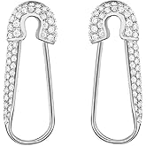 CZ Safety Pin Cartilage Sterling Silver Hoop Earrings for Women Girls Dainty Cubic Zirconia Dangle Drop Hypoallergenic Stud Post Pave Crystal Huggie Fashion Hoops Jewelry 20mm
