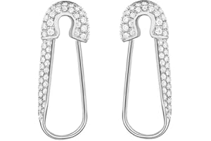 DTJA CZ Safety Pin Cartilage Sterling Silver Hoop Earrings for Women Girls Dainty Cubic Zirconia Dangle Drop Hypoallergenic Stud Post Pave Crystal Huggie Fashion Hoops Jewelry 20mm