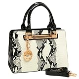MG Collection EVA White Faux Python Skin Embossed PU Patent Leather Tote Handbag