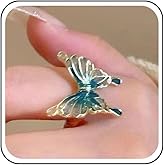 Aneneiceera Vintage Enamel Green Butterfly Wrap Rings Green Metal Butterfly Ring Open Butterfly Finger Ring Adjustable Knuckle Ring Hand Jewelry for Women