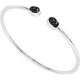 LUSTRE AND LIGHT Natural Rough Black Tourmaline 2 Stone Adjustable Twister Bangle Bracelet for Women in Sterling Silver, October Birthstone Jewelry Gifts for Her Birthday, Anniversary